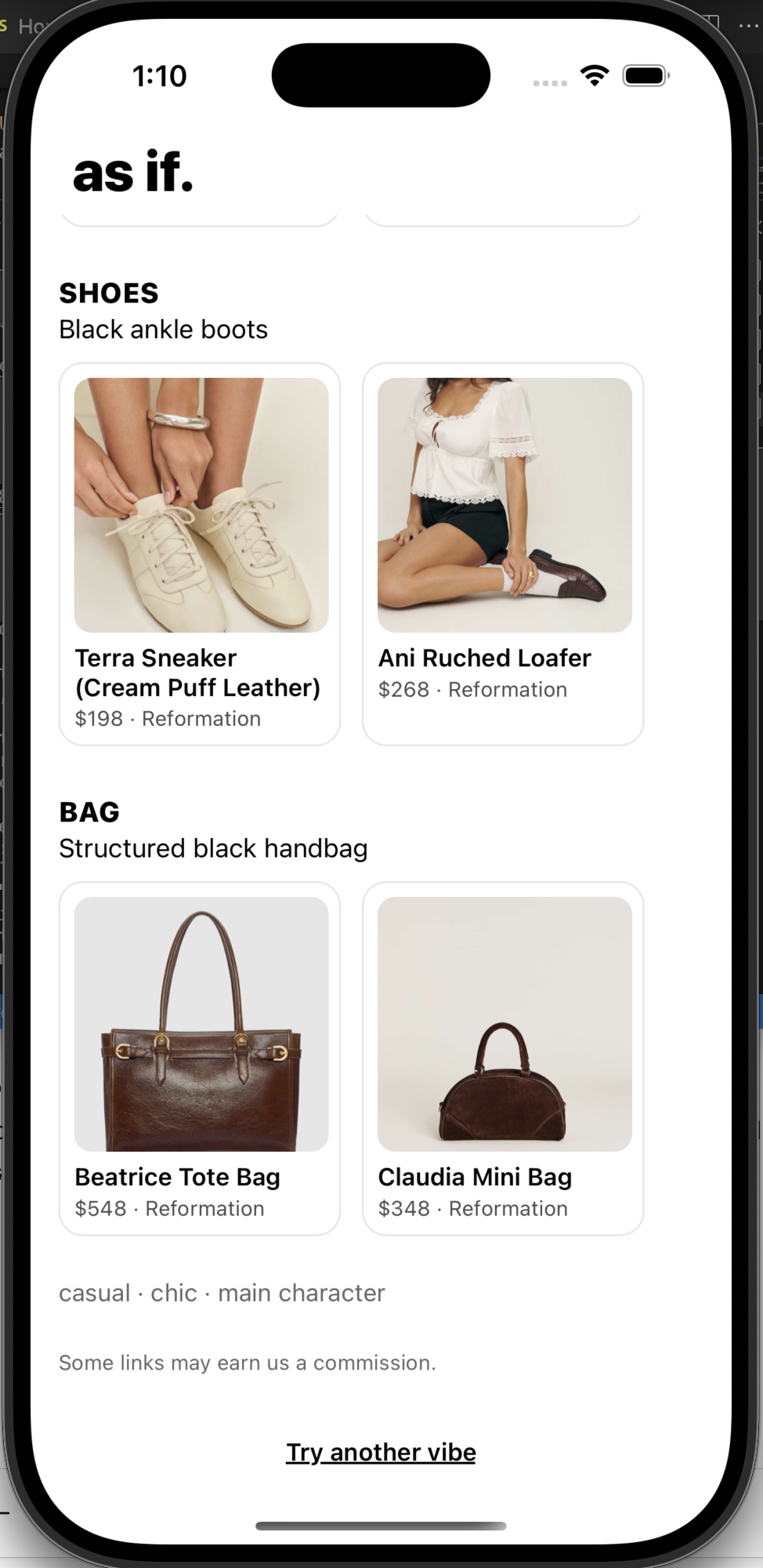 Alternate item screen